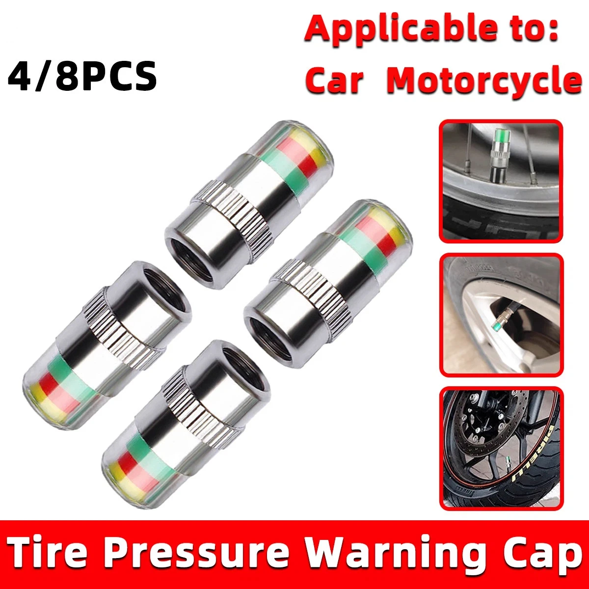 4/8PCS Car Tire Valve Caps wit - Tyre Pressure Gauge review and price